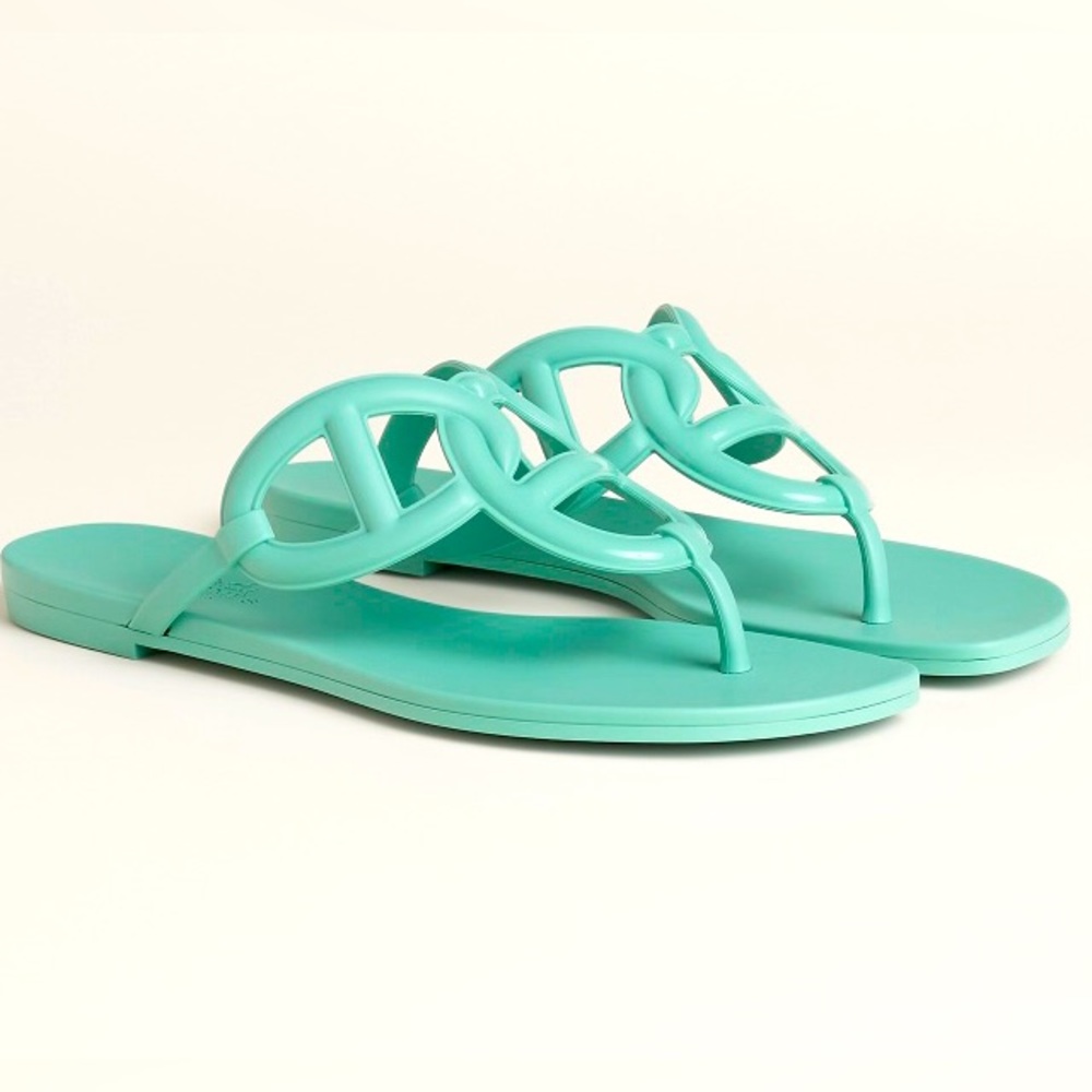 New HERMES Paris Egerie Sandal Vert Embrun 37 New In Box BOX 7 Dust Bag